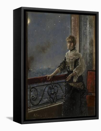 Moonlight (Au Clair De La Lune), C.1885 (Oil on Panel)-Alfred Emile Stevens-Framed Stretched Canvas