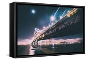 Moonlight City and Bridge - San Francisco Bay Bridge-Vincent James-Framed Stretched Canvas