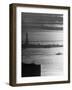 Moonlight on the Waters Surrounding Statue of Liberty as a Tug Boat Steams Past in New York Harbor-Andreas Feininger-Framed Photographic Print