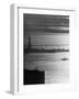 Moonlight on the Waters Surrounding Statue of Liberty as a Tug Boat Steams Past in New York Harbor-Andreas Feininger-Framed Photographic Print