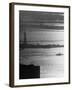 Moonlight on the Waters Surrounding Statue of Liberty as a Tug Boat Steams Past in New York Harbor-Andreas Feininger-Framed Photographic Print