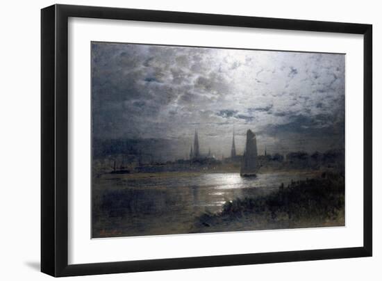 Moonlight over Luebeck-Louis Douzette-Framed Giclee Print