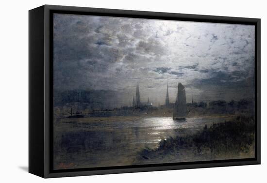 Moonlight over Luebeck-Louis Douzette-Framed Stretched Canvas