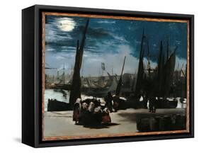 Moonlight Over the Port of Boulogne-Edouard Manet-Framed Stretched Canvas