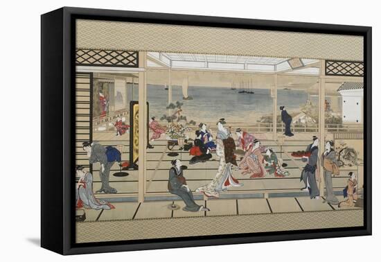 Moonlight Revelry at Dozo Sagami, Late 18th C-Kitagawa Utamaro-Framed Stretched Canvas