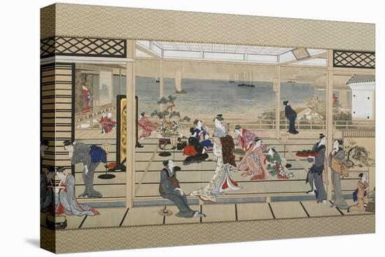 Moonlight Revelry at Dozo Sagami, Late 18th C-Kitagawa Utamaro-Stretched Canvas