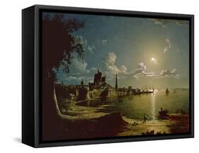 Moonlight Scene, Southampton, 1820-Sebastian Pether-Framed Stretched Canvas