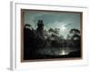 Moonlight with Lake and Castle Romantic Night Landscape. Painting by Joseph Wright of Derby (1734-1-Joseph Wright of Derby-Framed Giclee Print