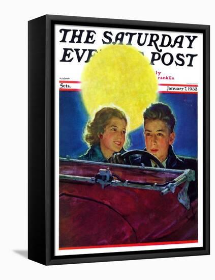 "Moonlit Car Ride," Saturday Evening Post Cover, January 7, 1933-Eugene Iverd-Framed Stretched Canvas