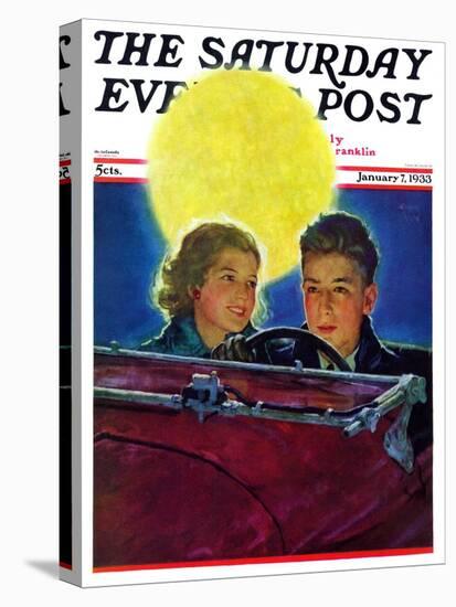 "Moonlit Car Ride," Saturday Evening Post Cover, January 7, 1933-Eugene Iverd-Stretched Canvas