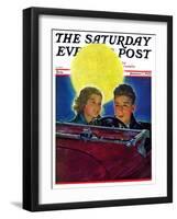 "Moonlit Car Ride," Saturday Evening Post Cover, January 7, 1933-Eugene Iverd-Framed Giclee Print