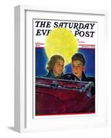 "Moonlit Car Ride," Saturday Evening Post Cover, January 7, 1933-Eugene Iverd-Framed Giclee Print