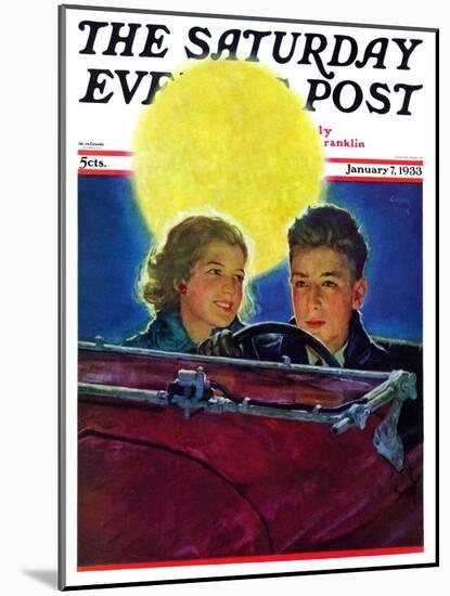 "Moonlit Car Ride," Saturday Evening Post Cover, January 7, 1933-Eugene Iverd-Mounted Giclee Print