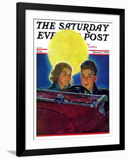 "Moonlit Car Ride," Saturday Evening Post Cover, January 7, 1933-Eugene Iverd-Framed Giclee Print