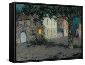 Moonlit City Square in Cherbourg-Henri Eugene Augustin Le Sidaner-Framed Stretched Canvas