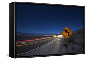 Moonlit Highway in Death Valley.-Jon Hicks-Framed Stretched Canvas