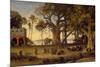 Moonlit Scene of Indian Figures and Elephants Among Banyan Trees, Upper India (Probably Lucknow)-Johann Zoffany-Mounted Giclee Print