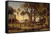 Moonlit Scene of Indian Figures and Elephants Among Banyan Trees, Upper India (Probably Lucknow)-Johann Zoffany-Framed Stretched Canvas