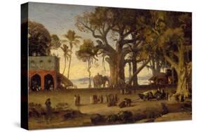 Moonlit Scene of Indian Figures and Elephants Among Banyan Trees, Upper India (Probably Lucknow)-Johann Zoffany-Stretched Canvas