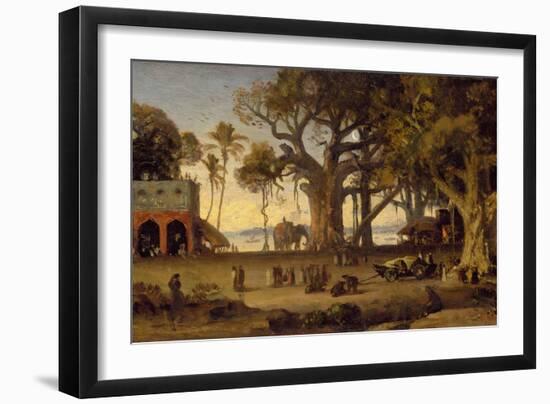 Moonlit Scene of Indian Figures and Elephants Among Banyan Trees, Upper India (Probably Lucknow)-Johann Zoffany-Framed Giclee Print