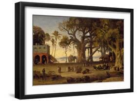 Moonlit Scene of Indian Figures and Elephants Among Banyan Trees, Upper India (Probably Lucknow)-Johann Zoffany-Framed Giclee Print