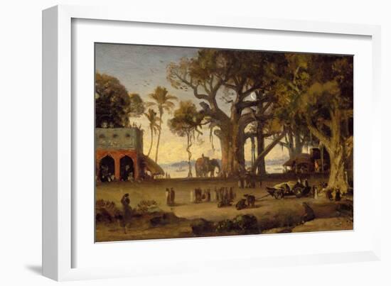 Moonlit Scene of Indian Figures and Elephants Among Banyan Trees, Upper India (Probably Lucknow)-Johann Zoffany-Framed Giclee Print