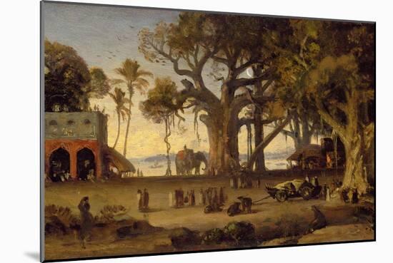 Moonlit Scene of Indian Figures and Elephants Among Banyan Trees, Upper India (Probably Lucknow)-Johann Zoffany-Mounted Giclee Print