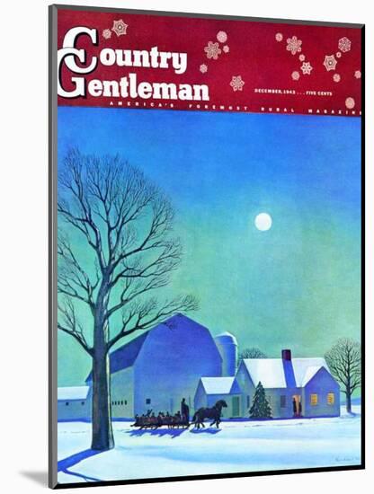 "Moonlit Sleighride," Country Gentleman Cover, December 1, 1943-Kent Rockwell-Mounted Giclee Print
