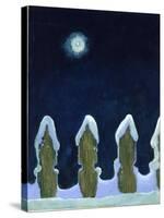Moonlit Snowy Fence, 1970s-George Adamson-Stretched Canvas