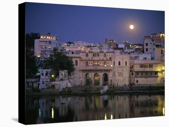 Moonlit View of Gangaur Ghat, with Old City Gateway, Udaipur, Rajasthan State, India-Richard Ashworth-Stretched Canvas