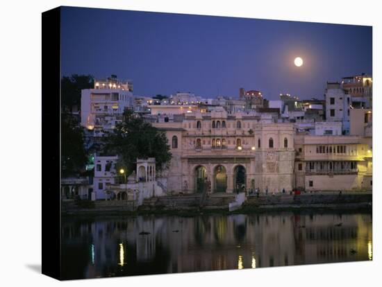 Moonlit View of Gangaur Ghat, with Old City Gateway, Udaipur, Rajasthan State, India-Richard Ashworth-Stretched Canvas