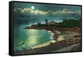 Moonlit view of the Vue de l'Eau - Santa Cruz, CA-Lantern Press-Framed Stretched Canvas