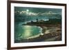 Moonlit view of the Vue de l'Eau - Santa Cruz, CA-Lantern Press-Framed Art Print