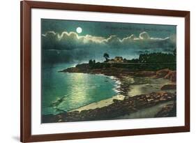 Moonlit view of the Vue de l'Eau - Santa Cruz, CA-Lantern Press-Framed Art Print