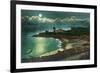 Moonlit view of the Vue de l'Eau - Santa Cruz, CA-Lantern Press-Framed Art Print