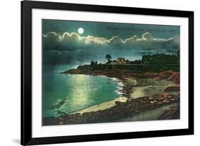 Moonlit view of the Vue de l'Eau - Santa Cruz, CA-Lantern Press-Framed Art Print