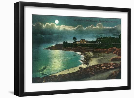 Moonlit view of the Vue de l'Eau - Santa Cruz, CA-Lantern Press-Framed Art Print