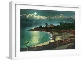 Moonlit view of the Vue de l'Eau - Santa Cruz, CA-Lantern Press-Framed Art Print