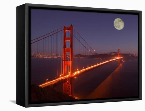Moonrise above the Golden Gate Bridge, Marin, California-Josh Anon-Framed Stretched Canvas