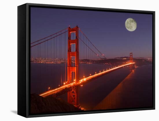 Moonrise above the Golden Gate Bridge, Marin, California-Josh Anon-Framed Stretched Canvas