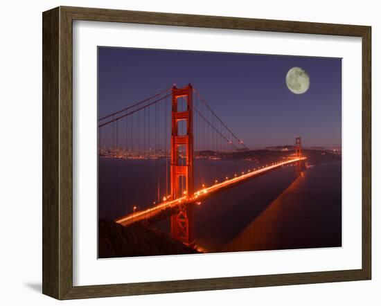 Moonrise above the Golden Gate Bridge, Marin, California-Josh Anon-Framed Photographic Print