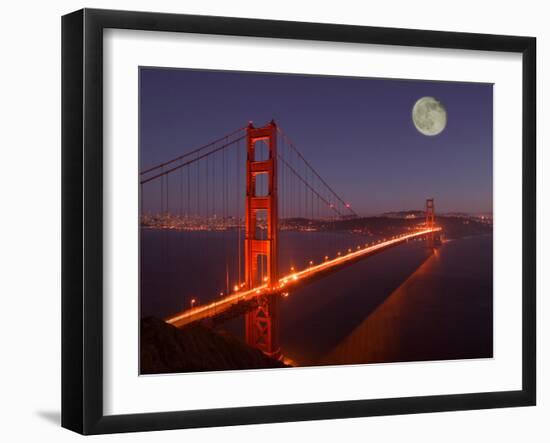 Moonrise above the Golden Gate Bridge, Marin, California-Josh Anon-Framed Photographic Print