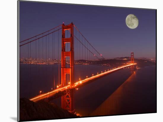 Moonrise above the Golden Gate Bridge, Marin, California-Josh Anon-Mounted Photographic Print