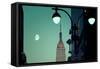 Moonrise and Empire State Building, Manhattan, New York City-Sabine Jacobs-Framed Stretched Canvas