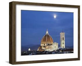 Moonrise and Florence Cathedral, Basilica Di Santa Maria Del Fiore at Dusk, Florence, Italy-Adam Jones-Framed Photographic Print