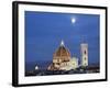 Moonrise and Florence Cathedral, Basilica Di Santa Maria Del Fiore at Dusk, Florence, Italy-Adam Jones-Framed Photographic Print