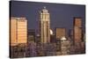 Moonrise behind the downtown Seattle skyline, Seattle, WA-Greg Probst-Stretched Canvas