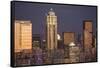 Moonrise behind the downtown Seattle skyline, Seattle, WA-Greg Probst-Framed Stretched Canvas