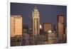 Moonrise behind the downtown Seattle skyline, Seattle, WA-Greg Probst-Framed Photographic Print