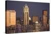 Moonrise behind the downtown Seattle skyline, Seattle, WA-Greg Probst-Stretched Canvas